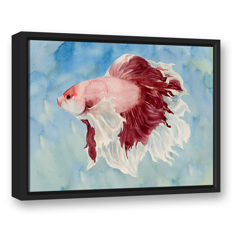 Poisson rouge sur toile, H 17,75 po x l 21,75 po x P 1,75 po, Cadre flottant noir