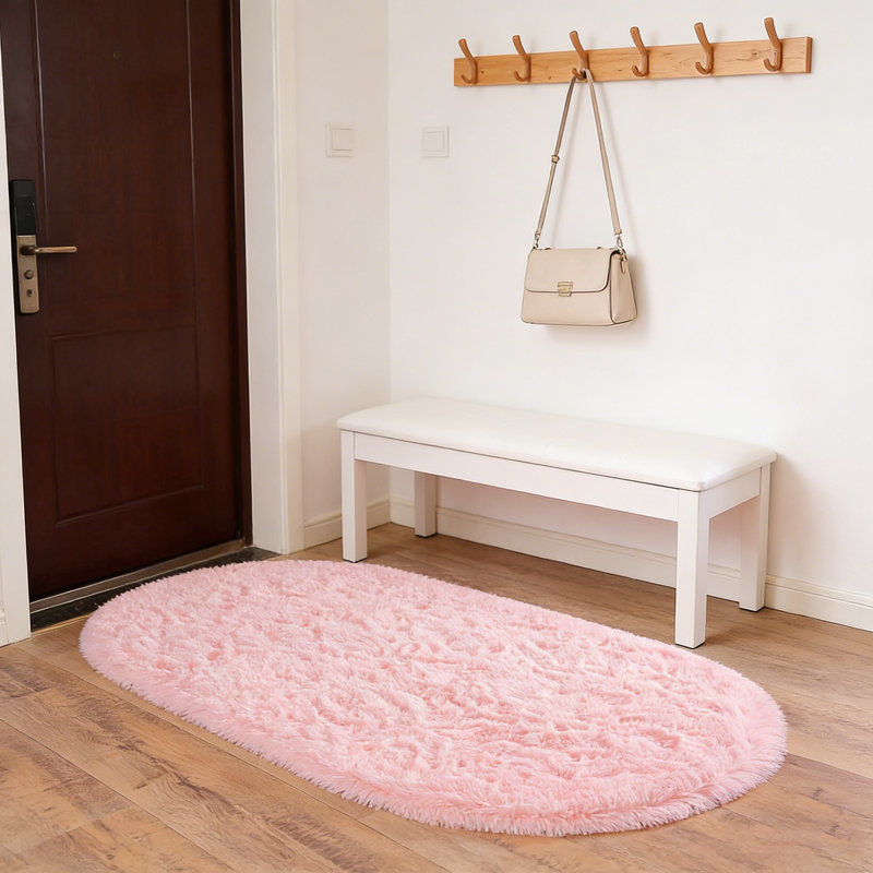 Tapis de salon rose à poils longs lavable et antidérapant