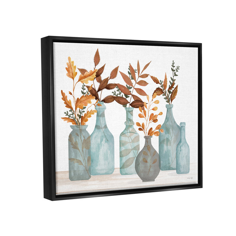 "Varied Botanical Foliage Leaves", art mural sur toile par Cindy Jacobs, Cadre flottant noir de jais