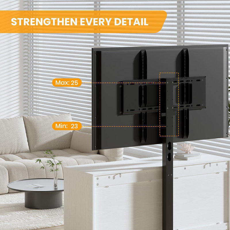 TV Stand Dresser with Height-Adjustable Mount and 6 Drawers, Wood Media Console for Living Room or Bedroom, White
