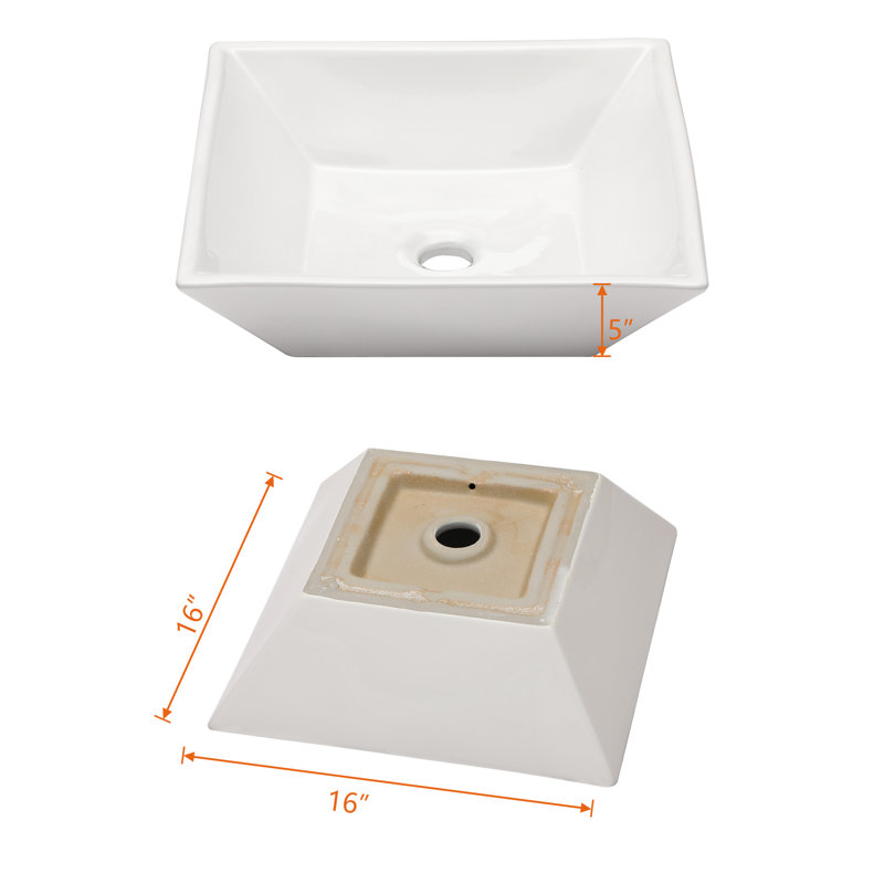 White Ceramic Square Vessel Bathroom Sink