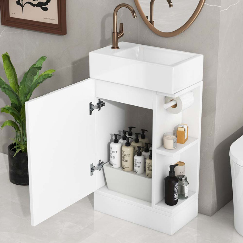 18.6" Bathroom Vanity with Sink, Cabinet, White