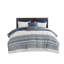 Très grand / très grand lit - Coton avec capitonnage en chenille, bleu marine, revers uni, housse de couette à fermeture à boutons en chenille, imprimé, bleu marine, attaches d'angle, lavable à la machine-118022792-118022796