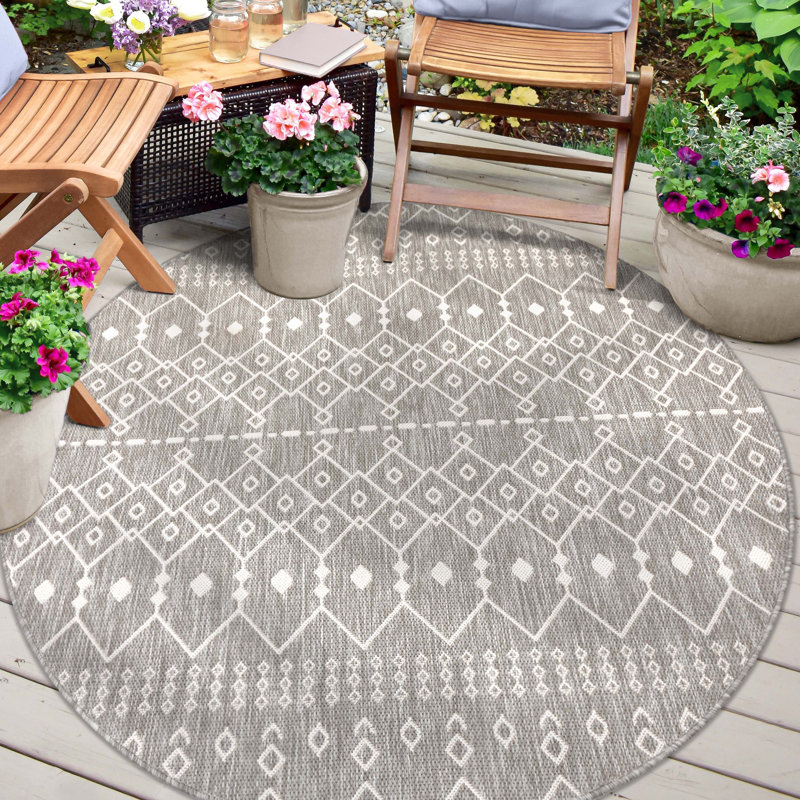 Tapis intérieur / extérieur Marshanna Nord, Gris clair, Rond 3 pi 11 po