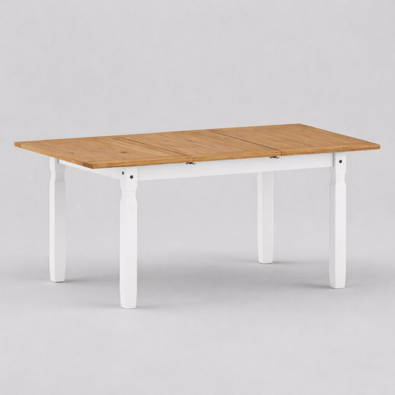 Extendable Pine Solid Wood Dining Table, White 