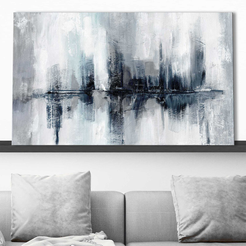Indigo Harbor Lights par Nan - Peinture, L 30 po x H 18 po, Toile tendue