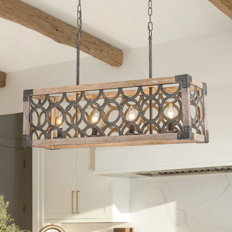 Deneshia 4 - Light Wooden Kitchen Island Square / Rectangle Chandelier