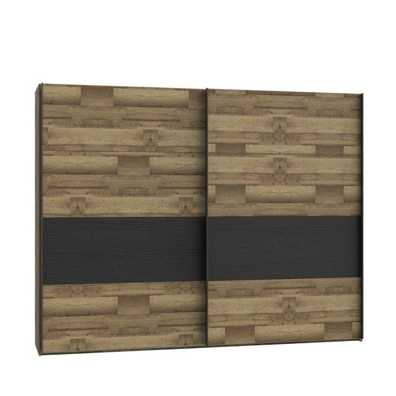 Huguley 2 Door Manufactured Wood Wardrobe, 210.5cm H x 269.9cm W x 61.2cm D, Brown/Grey