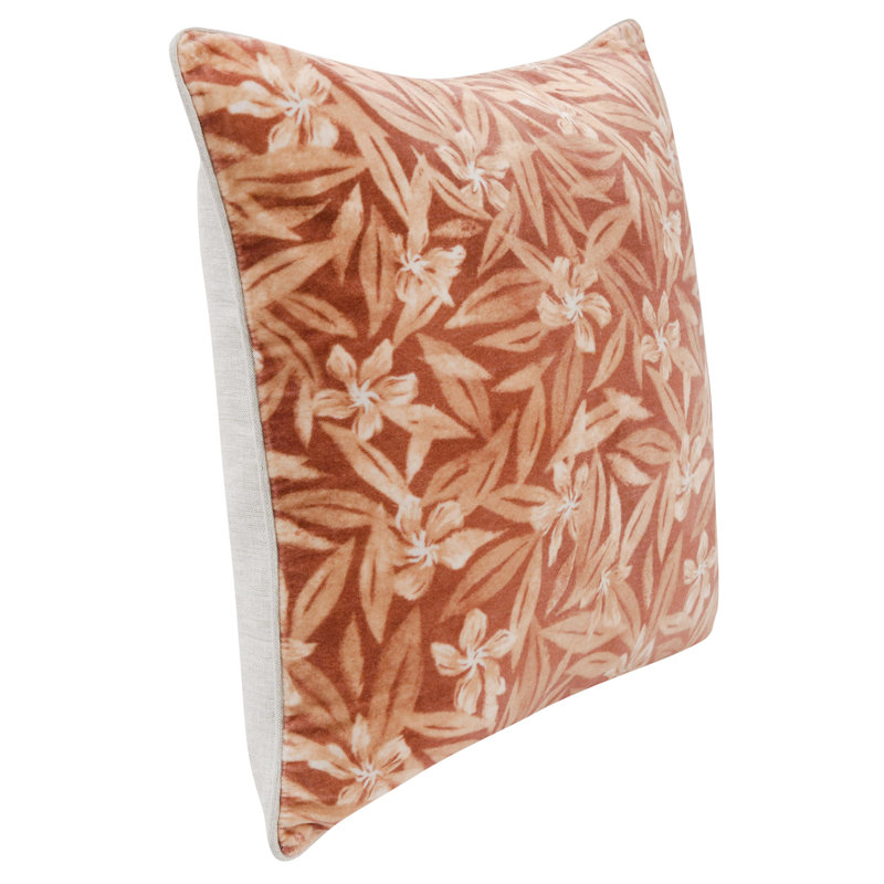 Lamia 22" Clay Cotton Velvet Botanical Throw Pillow