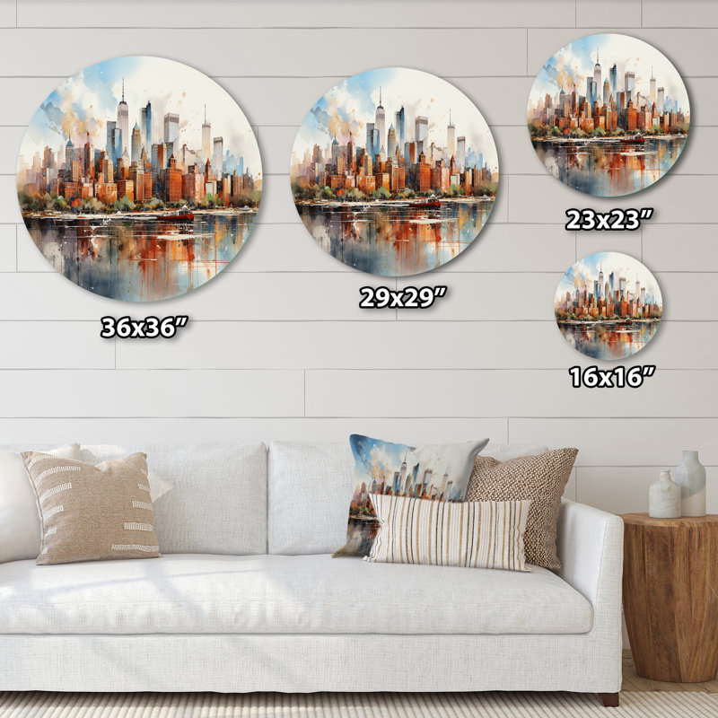 Khadijah - paysage urbain rond, art en métal, H 36 po x l 36 po