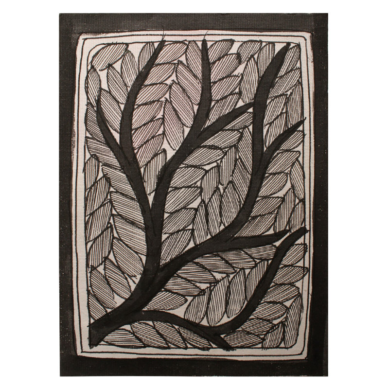 Branches avec feuilles | Madhubani, peinture sur papier fait à la main
