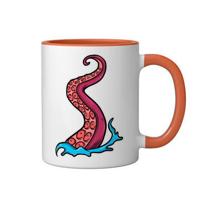 Red Tentacle Octopuses Ceramic Mug, Blue/White