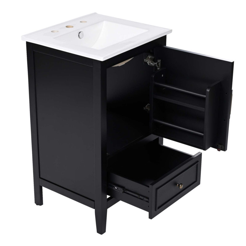Meuble-lavabo de 20 po avec lavabo, Noir