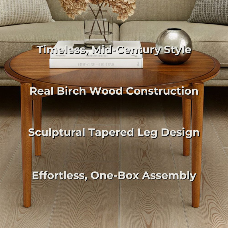 Vaenfila Round Wood Mid-Century Modern Coffee Table, Cinnamon