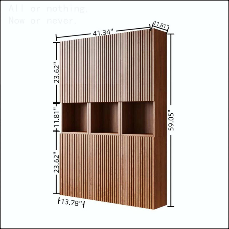 Grande armoire de salle de bain murale étroite avec compartiment ouvert, Chêne brun, 6 portes