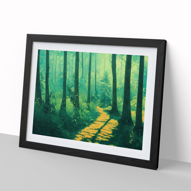 Summer Forest Pathway Vol.5 - Single Picture Frame Print, 46cm H x 64cm W x 2cm D, Black Framed