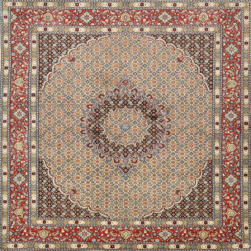 Tapis rouge/brun/gris traditionnel Acoff, Carré 4 pi