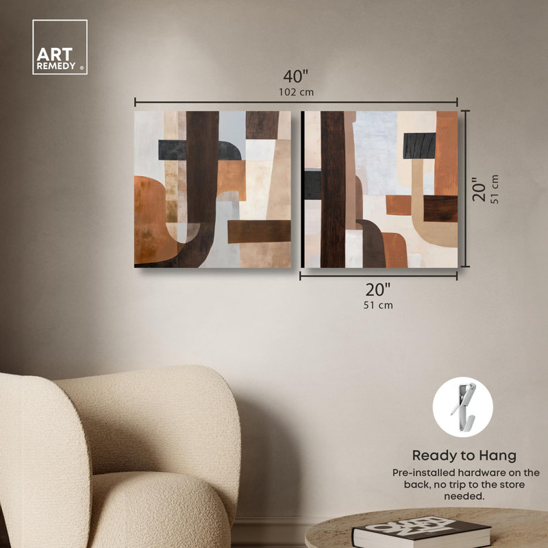 Geometric Harmony Canvas Print Beige Wall Decor Set by Art Remedy, Black Frame, 24 x 24, H 20 po x l 20 po, Gallery Wrapped