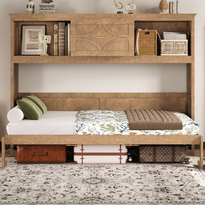Lit simple blanc avec matelas de charge, tiroir et rangement - Station de teinte en bois de pin, sensation rustique