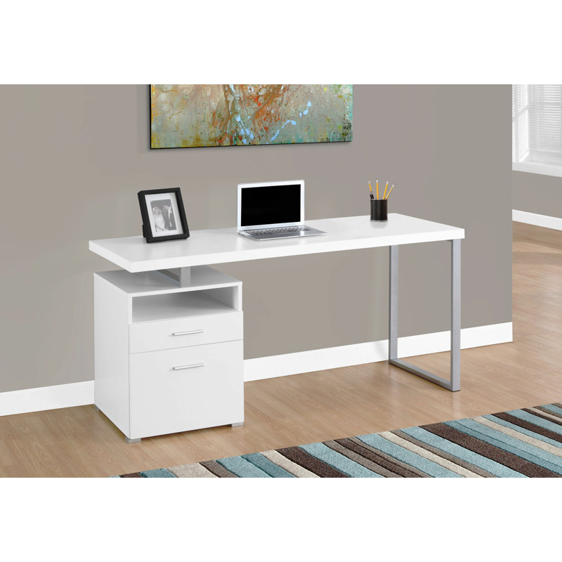 Bureau d'ordinateur, bureau personnel, ordinateur portable, installation à gauche, à droite, tiroirs de rangement, L 60 po, stratifié de travail, métal, contemporain, moderne