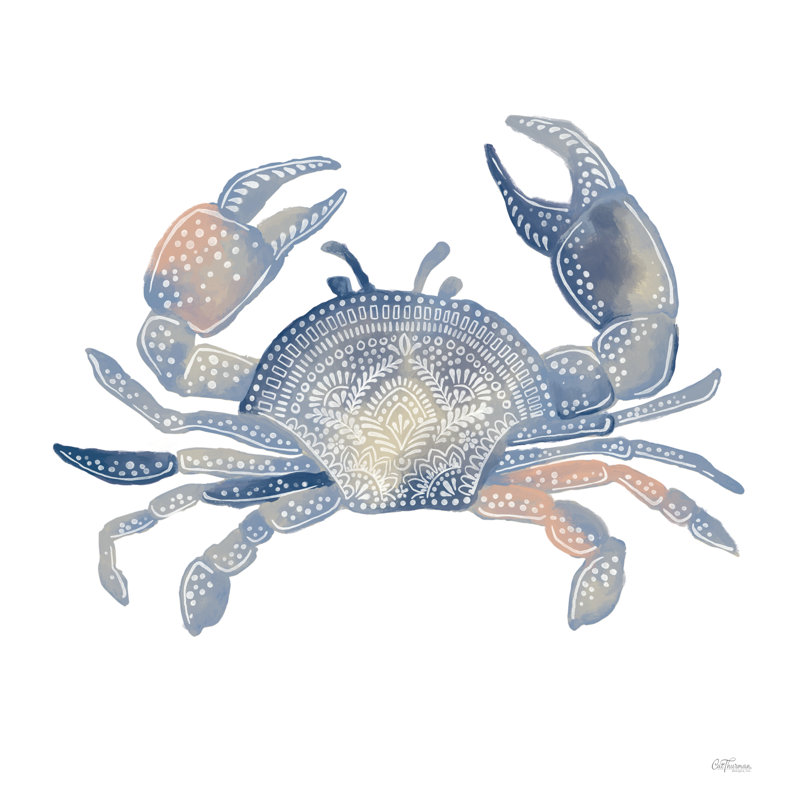 Crabe décoré par Cat Thurman Designs, Blanc, H 36 po x l 36 po, Cadre doré simple