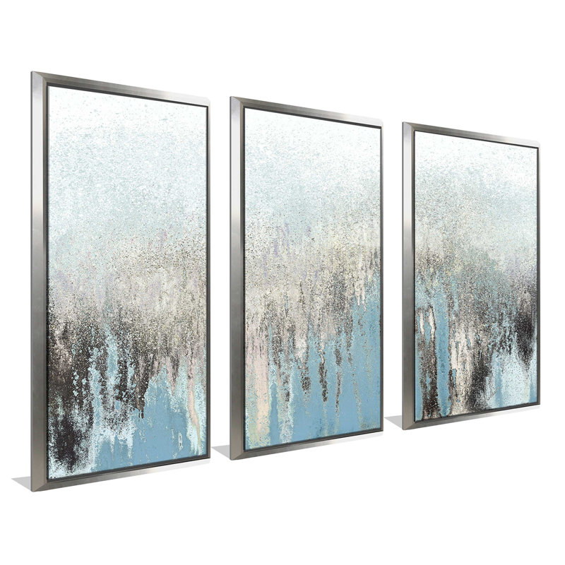 «Blue Life's Pathway», peinture sur toile flottante 3 pièces, L 52,5 po x H 33,5 po