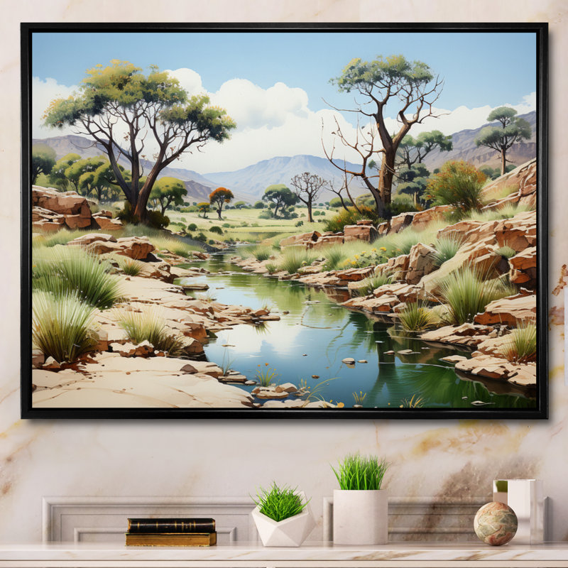 Baobab Serenity Oasis - impression, Cadre flottant noir, H 24 po x l 32 po x P 1 po