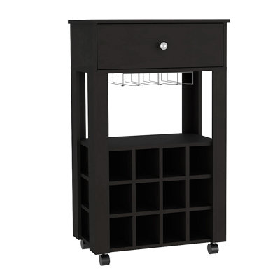Espresso 1-Drawer 12-Bottle Wine Cabinet Carbon