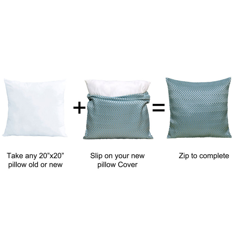 Golden Chevron Embroidered Polyester Pillow Covers, Set of 2