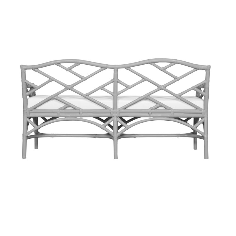 Chippendale Rattan Bench, Light Gray