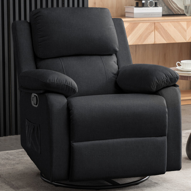 Black Fabric Swivel Recliner with Wood Frame