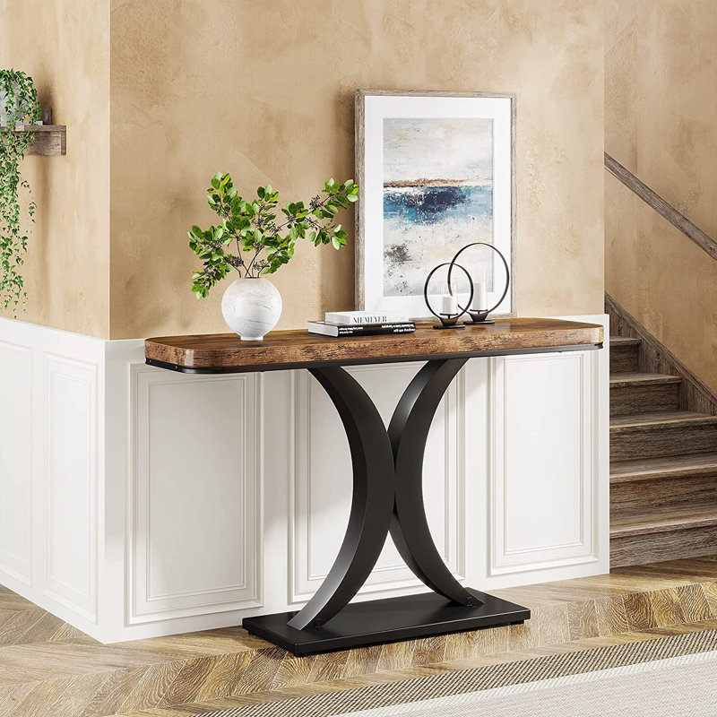 Evija 100cm Console Table, Black, Rustic Brown