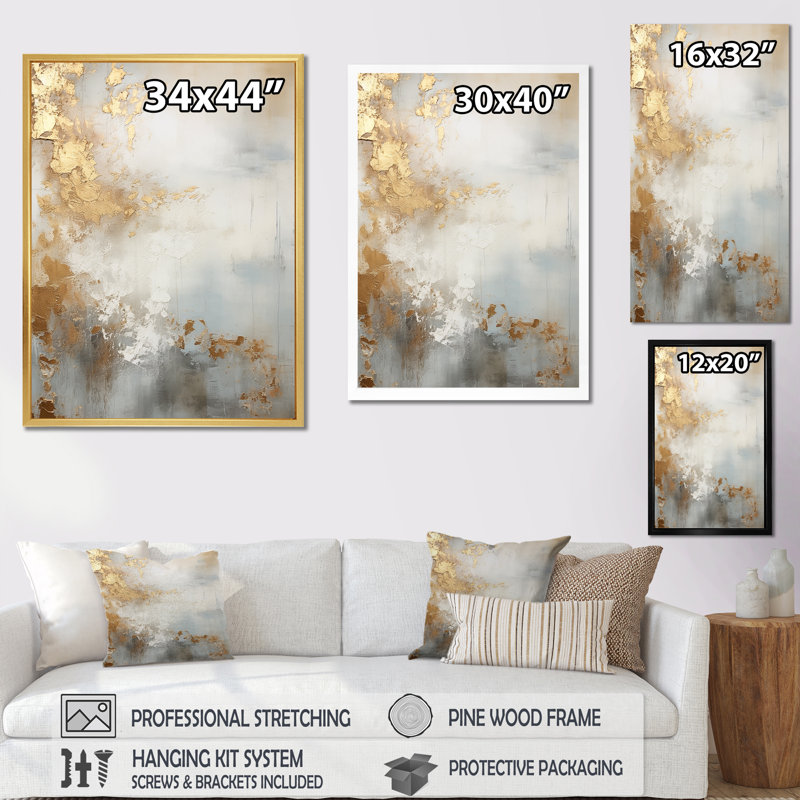 Beige bleu or océan tempête I - formes abstraites, impressions d'art mural, Cadre simple noir, H 40 po x l 30 po x P 1,5 po