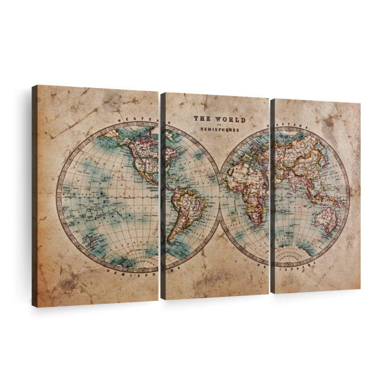 Carte de l'hémisphère, reproduction d'art sur toile, H 45 po x l 28 po x P 1,25 po