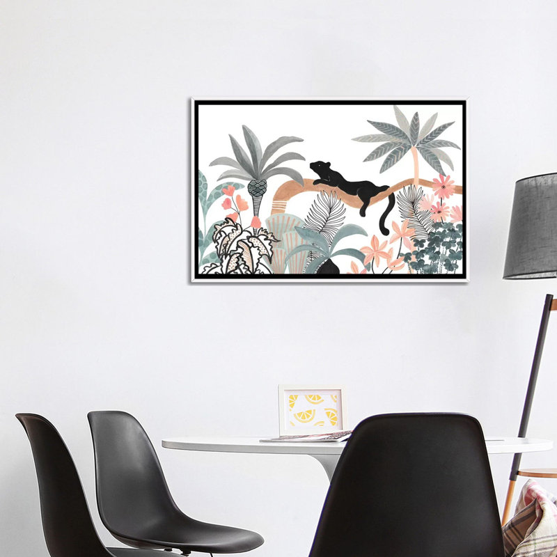 Jaguar dans la jungle, H 26 po x l 40 po x 1,5 po, Toile blanche encadrée