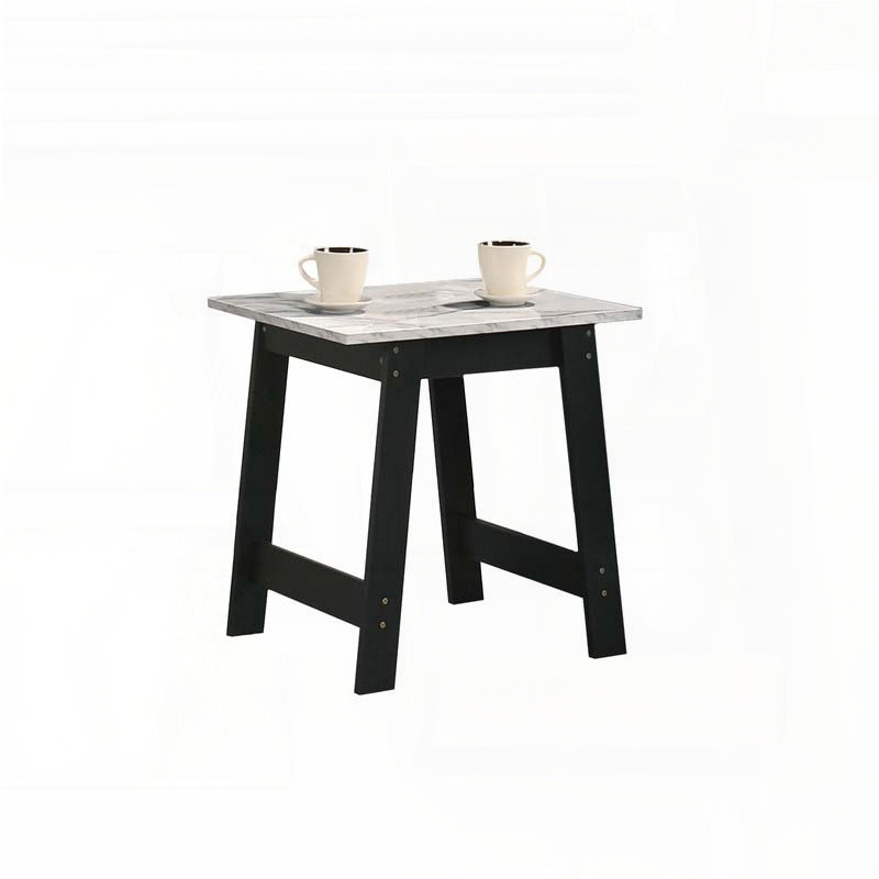 Table de bout noire avec plateau en faux marbre et patins pour meubles