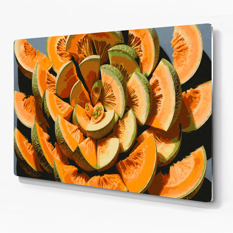 Fruit, cantaloup, art mural en métal brun, H 8 po x l 10 po
