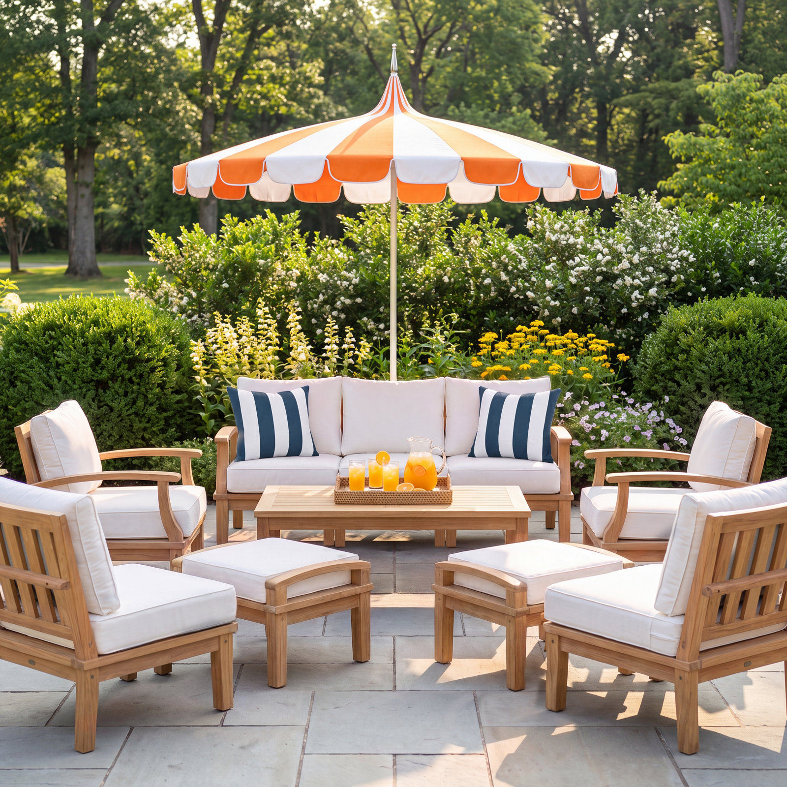 Modway Marina 9-Person Teak Patio Seating Group, White