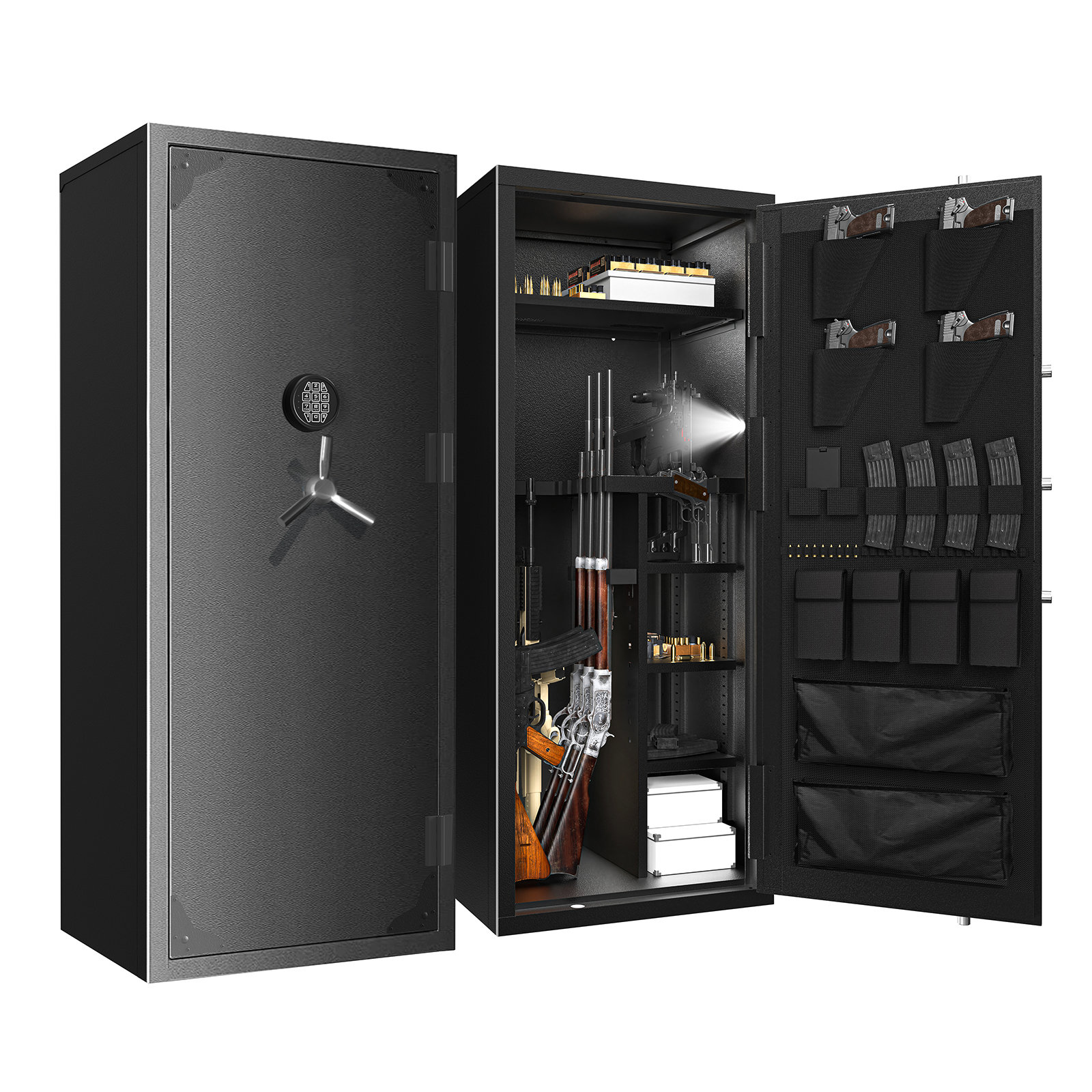 Coffre-fort Biométrique Pour Fusil – Grande Armoire Métal – 3 Pochettes Pistolets