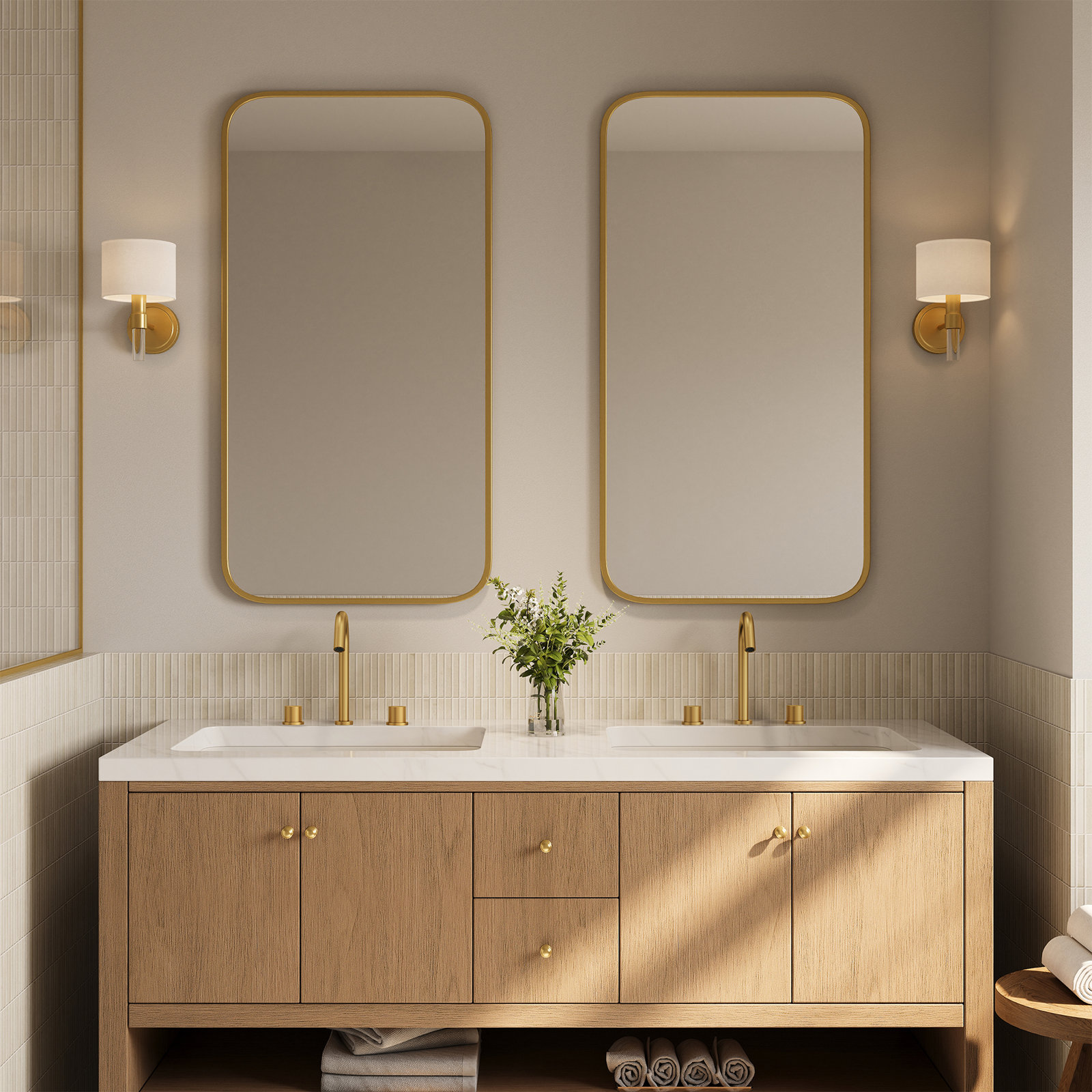 Widespread Bathroom Faucet with Drain, Brushed Gold