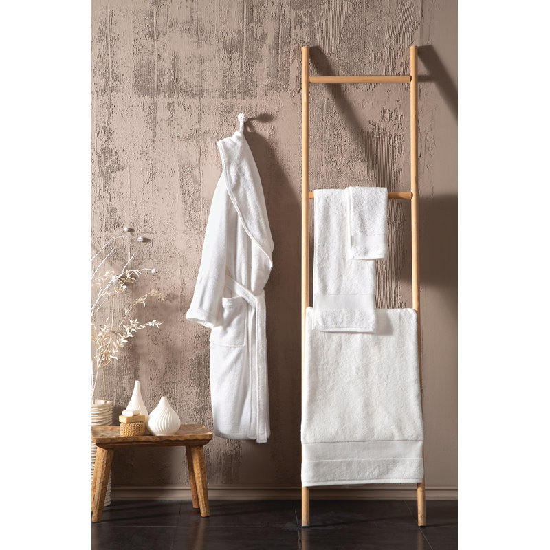 Peignoir mi-mollet en coton avec poches Labarbera, P / M, Crème