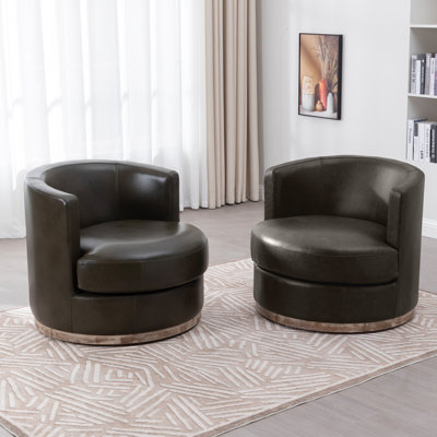 Genuine Leather Barrel Chair(Set Of 2)