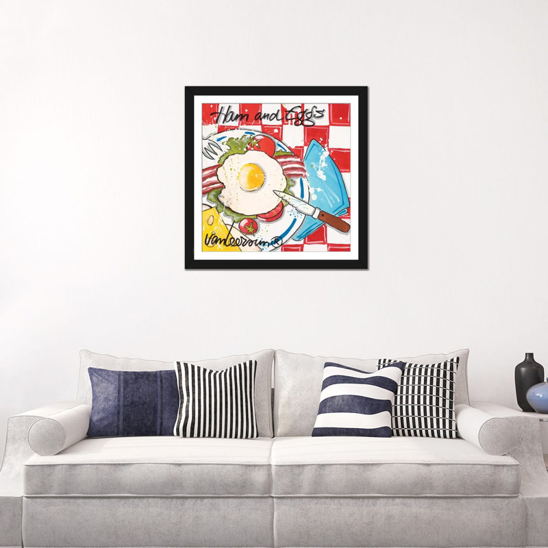 « ham & œufs », reproduction d’impression sur toile, H 24 po x l 24 po x P 1 po, Papier d'art encadré noir, Blanc
