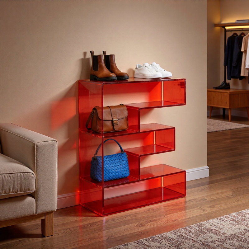 Stepped Acrylic Display Shelf, (5 Shelves) 49.21"H x 31.5"W x 11.81"D