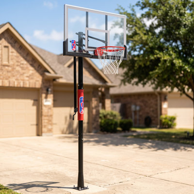 Cerceau de basketball extérieur enterré de 54 po de diamètre, panneau résistant aux bris résistant aux intempéries, hauteur réglable de 7,5 à 10 pi pour les allées et les cours