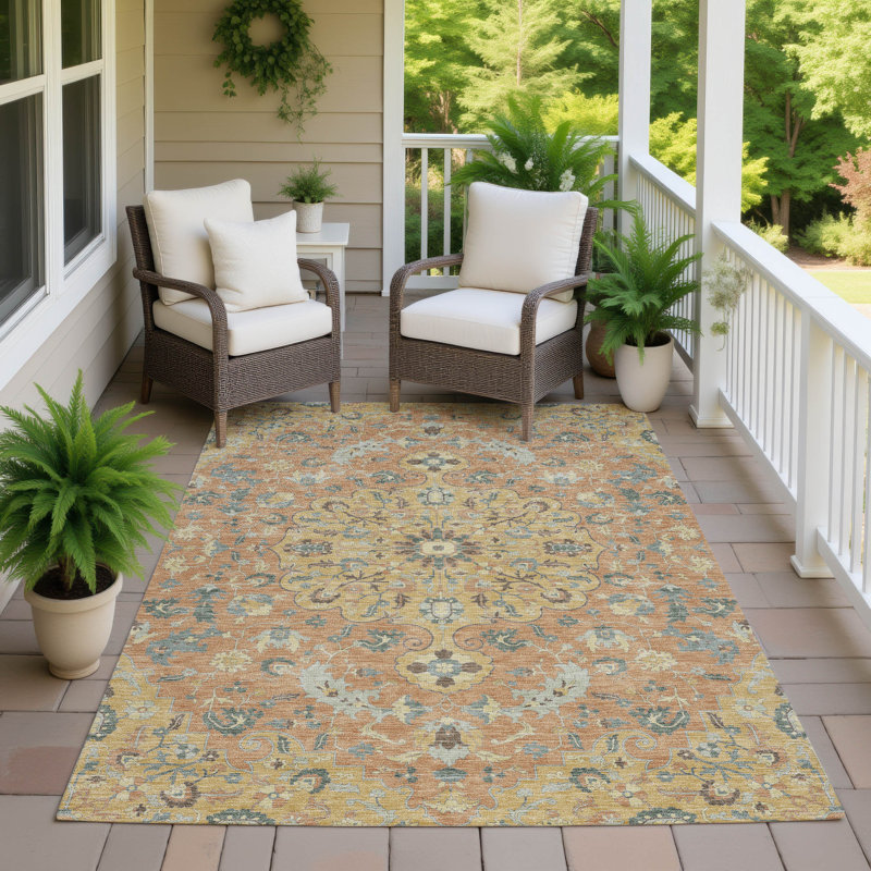 Machine Washable Indoor/Outdoor Chantille ACN2564 Global Rug, Wheat, 3' x 5'
