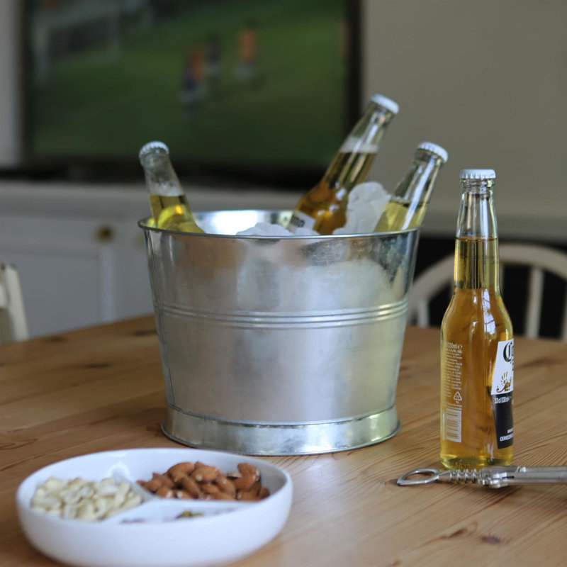 Rink Drink Handmade Galvanized Iron Ice Bucket, Silver