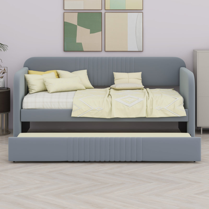Upholstered Daybed Sofa Bed With Trundle Bed, Gray