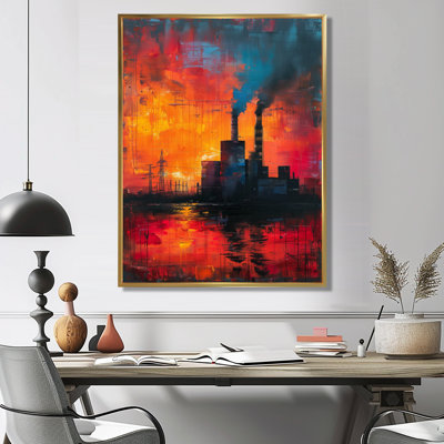 Orange rouge, énergie, montée en puissance de la centrale solaire - centrales électriques, impression d'art mural