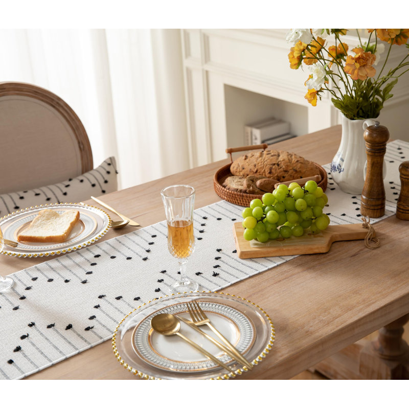 Natural Cotton Woven Table Runner with Tassels, 13 x 90 Inch